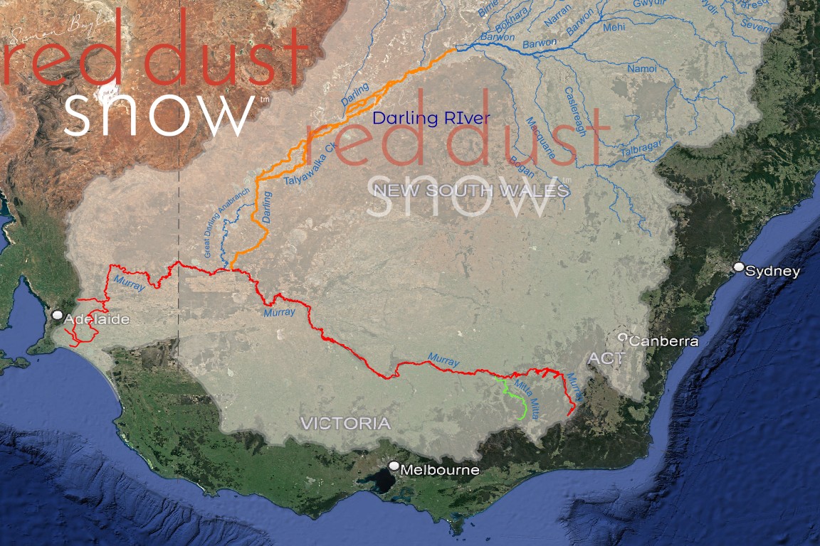 A map of the Murray River tributaries - Mitta Mitta River. The Murray Darling Basin, Australia