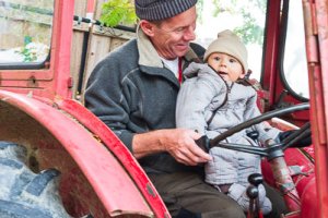 Simon and Charlie on old Tractor